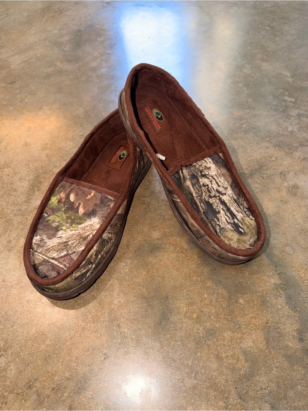 Mossy Oak Camo House Slippers Brown Cozy Hunting Cabin Slip On Shoes Size M 9 10